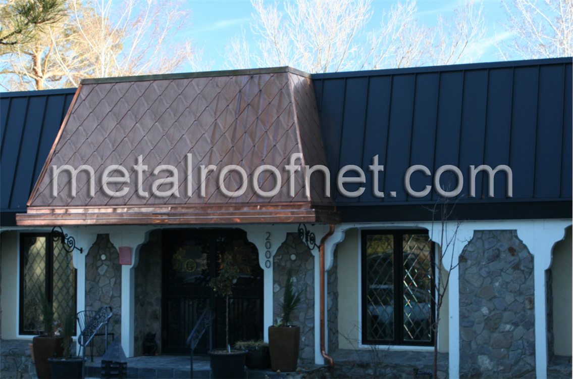 finished steel roof panels and copper diamond shingles